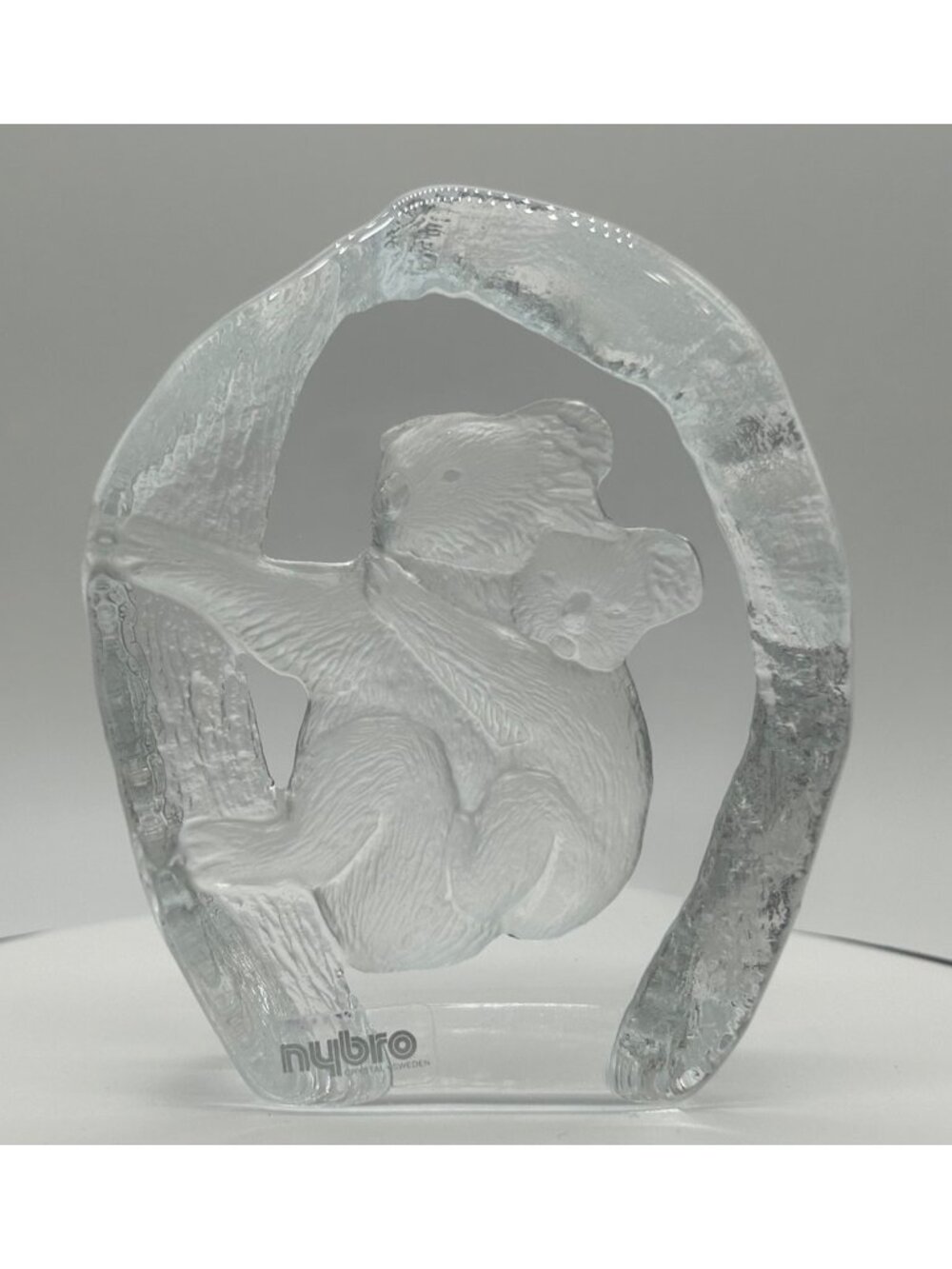 Vintage Nybro Sweden Art Glass Koala Bear Mother & Baby Joey Crystal Paperweight